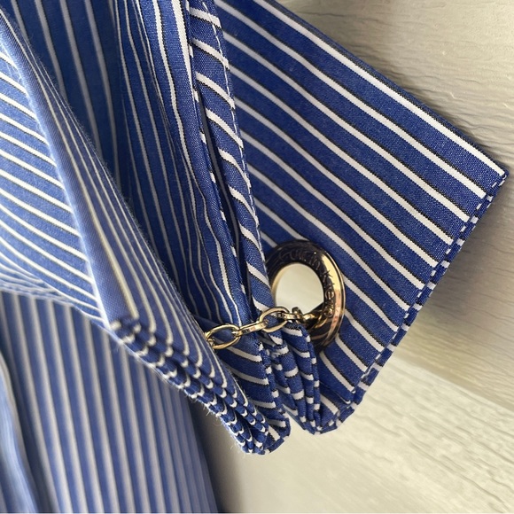 Calvin Klein Blue and White Stripe Button Down Belted Long Sleeve Dress Size 10 - Picture 7 of 15